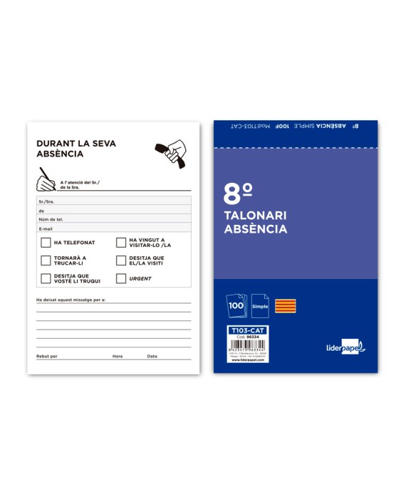Talonario liderpapel ausentes octavo original t103 texto en catalan