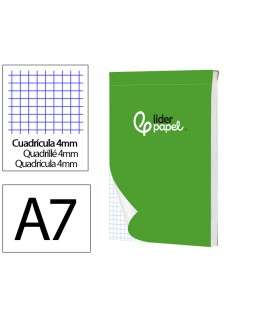 Bloc notas liderpapel cuadro 4mm a7 80 hojas 60g/m2 perforado