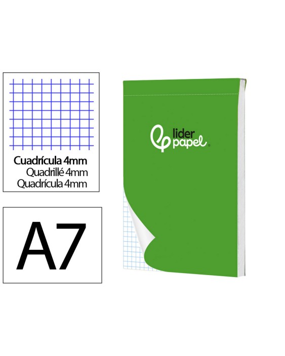 Bloc notas liderpapel cuadro 4mm a7 80 hojas 60g/m2 perforado
