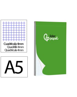 Bloc notas liderpapel cuadro 4mm a5 80 hojas 60g/m2 perforado