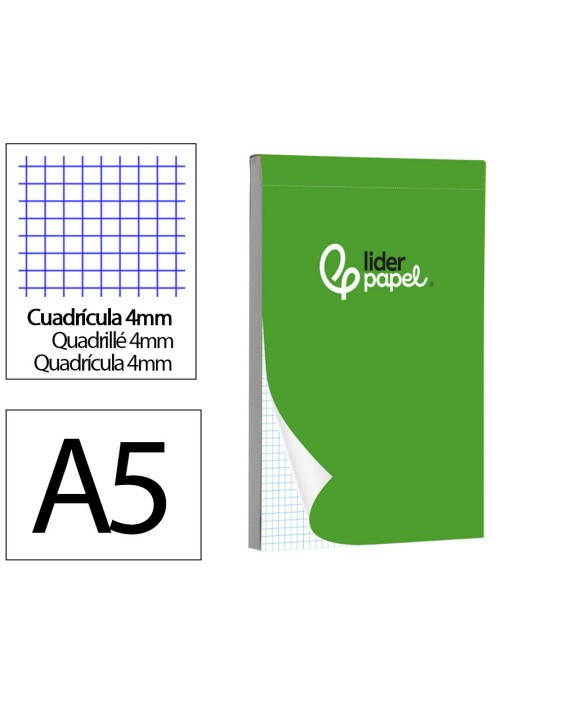 Bloc notas liderpapel cuadro 4mm a5 80 hojas 60g/m2 perforado
