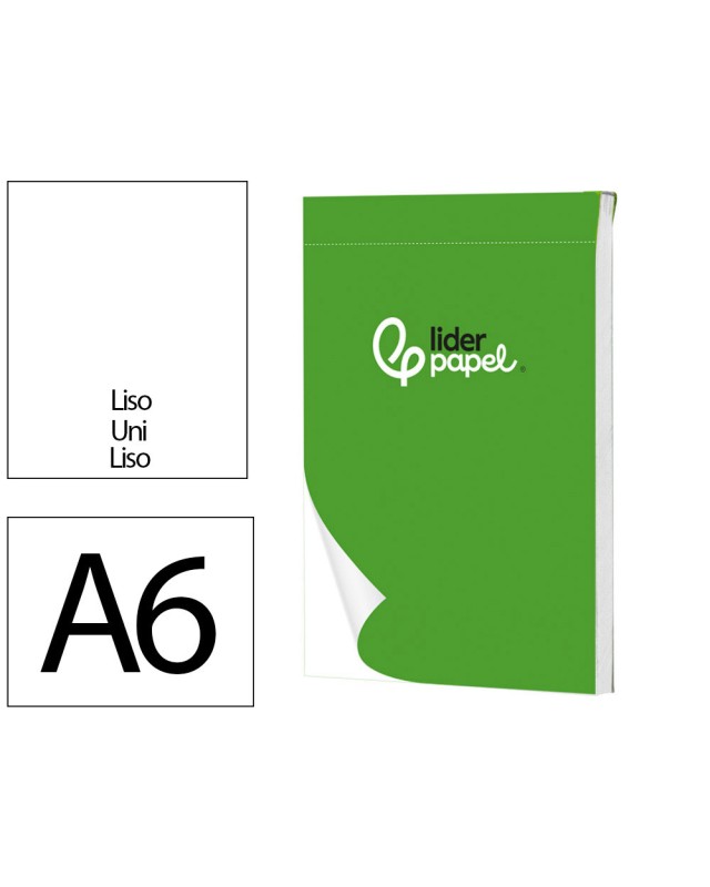 Bloc notas liderpapel liso a6 80 hojas 60g/m2 perforado