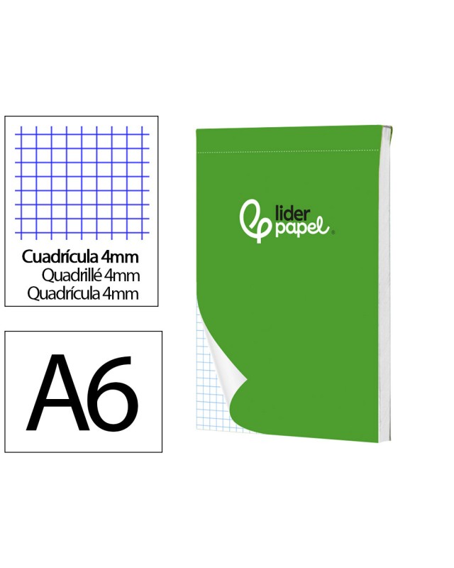 Bloc notas liderpapel cuadro 4mm a6 80 hojas 60g/m2 perforado