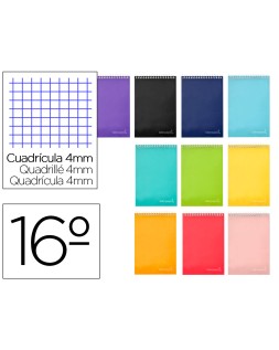 Cuaderno espiral liderpapel bolsillo dieciseiavo apaisado witty tapa dura dura 80h 60gr cuadro 4 mm colores surtidos