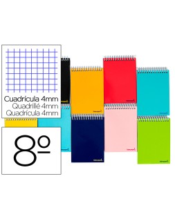 Cuaderno espiral liderpapel bolsillo octavo apaisado smart tapa blanda 80h 60gr cuadro 4mm colores surtidos