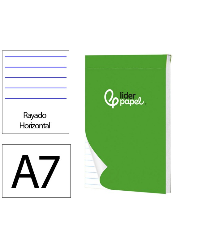 Bloc notas liderpapel horizontal a7 80 hojas 60g/m2 perforado