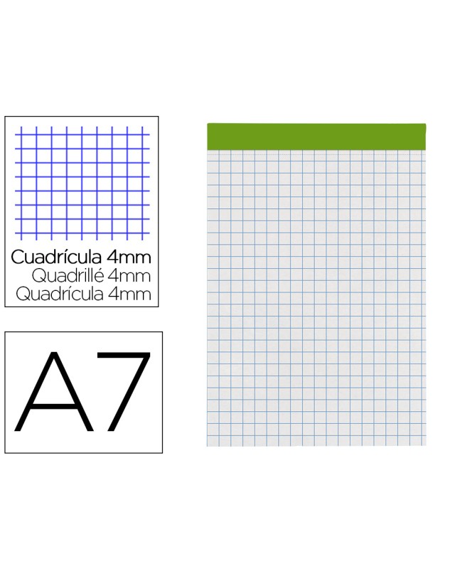 Bloc notas liderpapel cuadro 4 mm a7 80 hojas 60 g/m2 perforado sin tapa