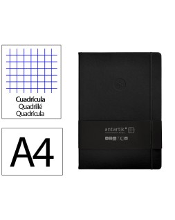 Cuaderno con gomilla antartik notes tapa dura a4 hojas cuadricula negro 100 hojas 80 gr fsc