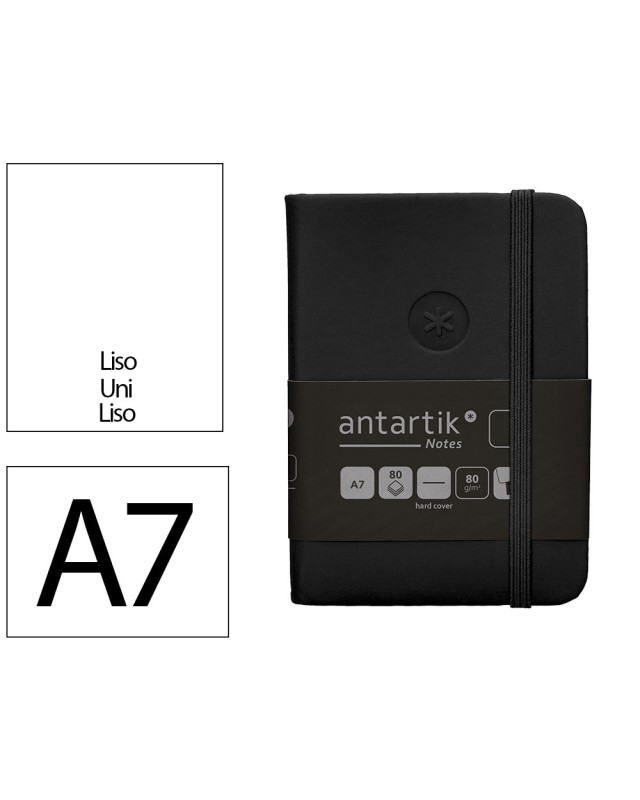 Cuaderno con gomilla antartik notes tapa dura a7 hojas lisas negro 80 hojas 80 gr fsc