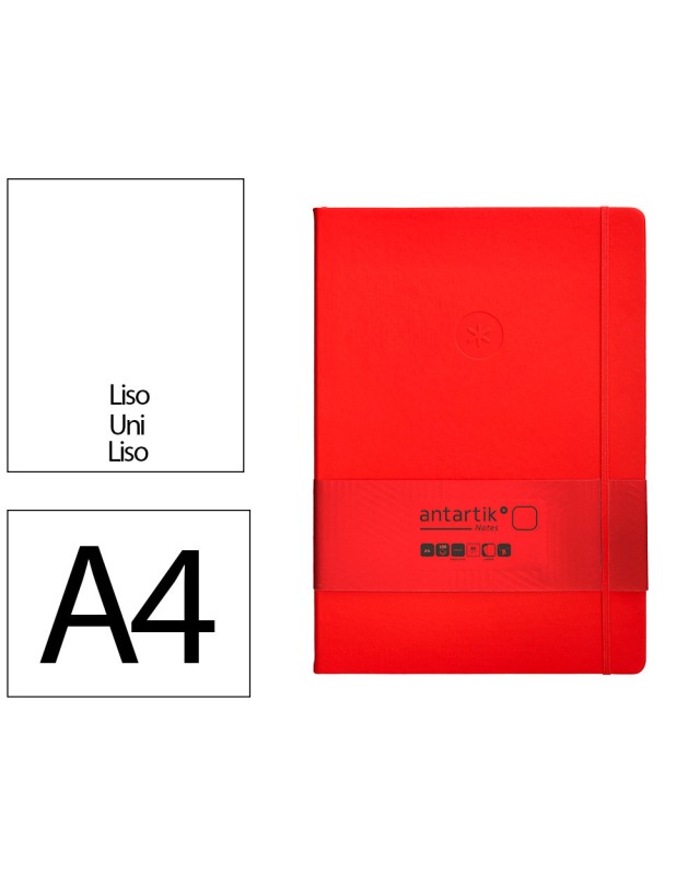 Cuaderno con gomilla antartik notes tapa dura a4 hojas lisas rojo 100 hojas 80 gr fsc