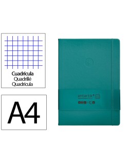 Cuaderno con gomilla antartik notes tapa dura a4 hojas cuadricula verde aguamarina 100 hojas 80 gr