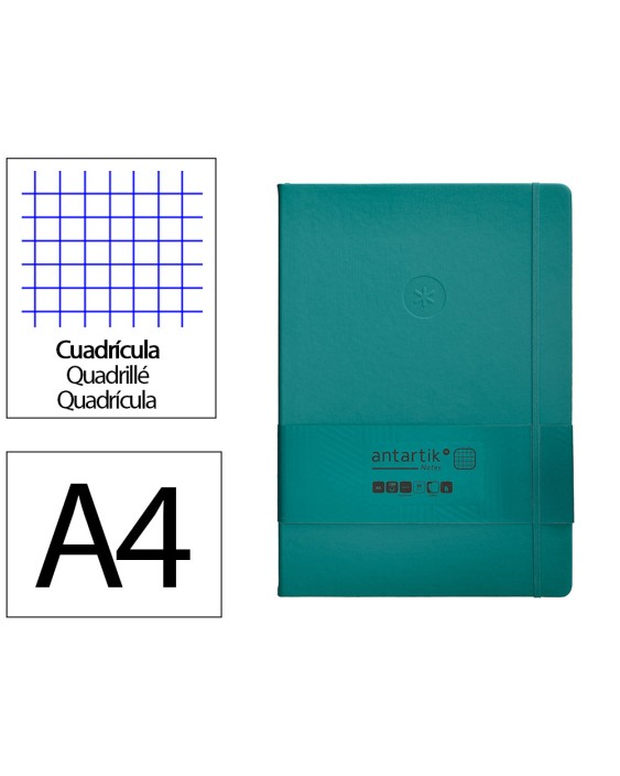 Cuaderno con gomilla antartik notes tapa dura a4 hojas cuadricula verde aguamarina 100 hojas 80 gr