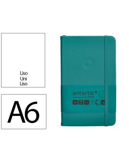 Cuaderno con gomilla antartik notes tapa dura a6 hojas lisas verde aguamarina 100 hojas 80 gr fsc