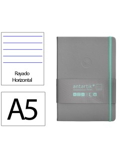 Cuaderno con gomilla antartik notes tapa dura a5 hojas rayas gris y turquesa 100 hojas 80 gr fsc