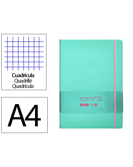 Cuaderno con gomilla antartik notes tapa dura a4 hojas cuadricula rosa y turquesa 100 hojas 80 gr fsc