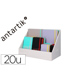 Cuaderno con gomilla antartik note tapa dura bicolor a5/a6/a7 expositor de 20 unidades surtidas