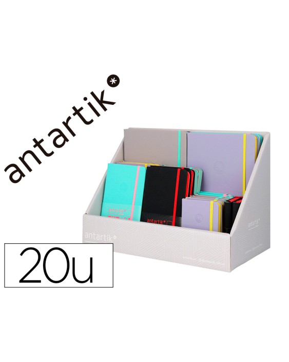 Cuaderno con gomilla antartik note tapa dura bicolor a5/a6/a7 expositor de 20 unidades surtidas