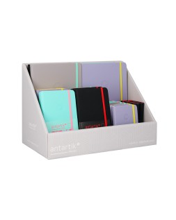 Cuaderno con gomilla antartik note tapa dura bicolor a5/a6/a7 expositor de 20 unidades surtidas