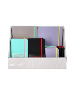Cuaderno con gomilla antartik note tapa dura bicolor a5/a6/a7 expositor de 20 unidades surtidas