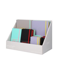 Cuaderno con gomilla antartik note tapa dura bicolor a5/a6/a7 expositor de 20 unidades surtidas