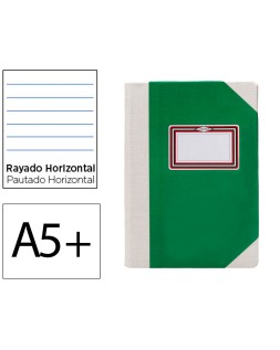Libro cartone cosido fernandes flecha din a5+ rayado horizontal 50 hojas 100 gr verde