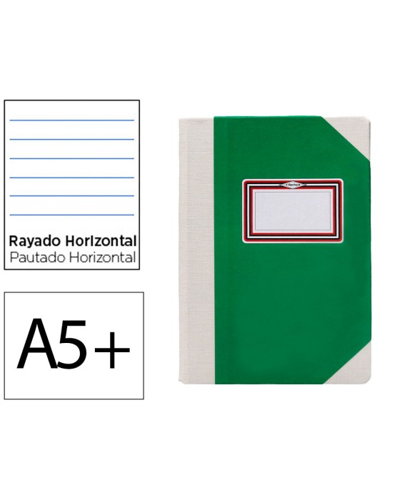 Libro cartone cosido fernandes flecha din a5+ rayado horizontal 50 hojas 100 gr verde