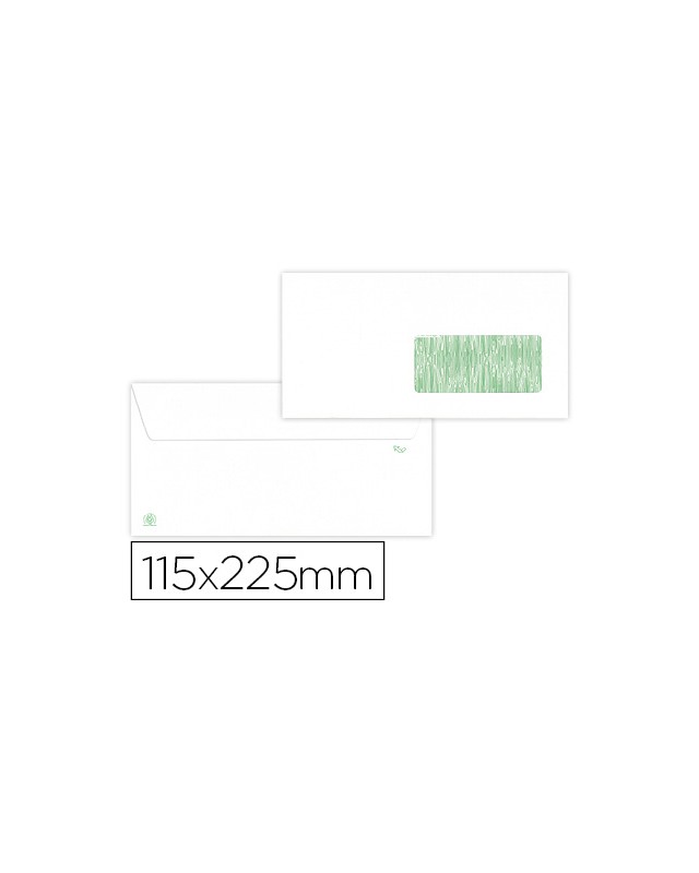 Sobre liderpapel blanco 115x225 mm ventana derecha solapa tira silicona reciclado 90 gr caja de 500 unidades