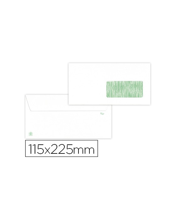 Sobre liderpapel blanco 115x225 mm ventana derecha solapa tira silicona reciclado 90 gr caja de 500 unidades