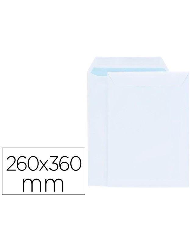 Sobre liderpapel bolsa blanco 260x360 mm solapa tira de silicona papel offset 100 gr caja de 250 unidades