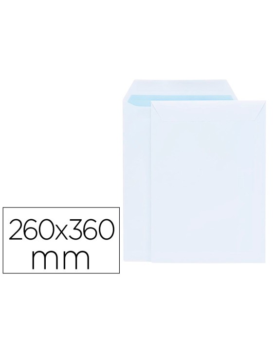 Sobre liderpapel bolsa blanco 260x360 mm solapa tira de silicona papel offset 100 gr caja de 250 unidades