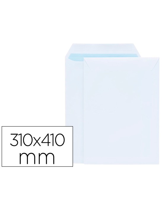 Sobre liderpapel bolsa blanco 310x410 mm solapa tira de silicona papel offset 100 gr caja de 250 unidades