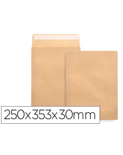 Sobre liderpapel bolsa fuelle kraft 250x353x30 mm solapa tira de silicona papel 120gr cajade 50 unidades