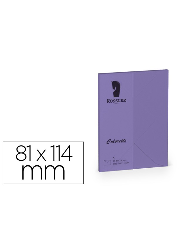 Sobre rossler coloretti c7 color lila 81x114 mm pack de 5 unidades