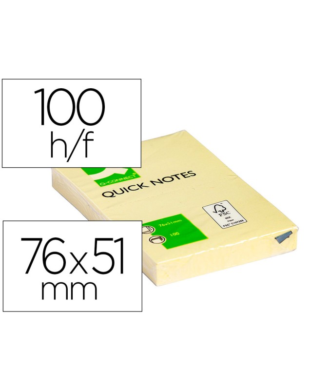 Bloc de notas adhesivas quita y pon q-connect 51x76 mm con 100 hojas