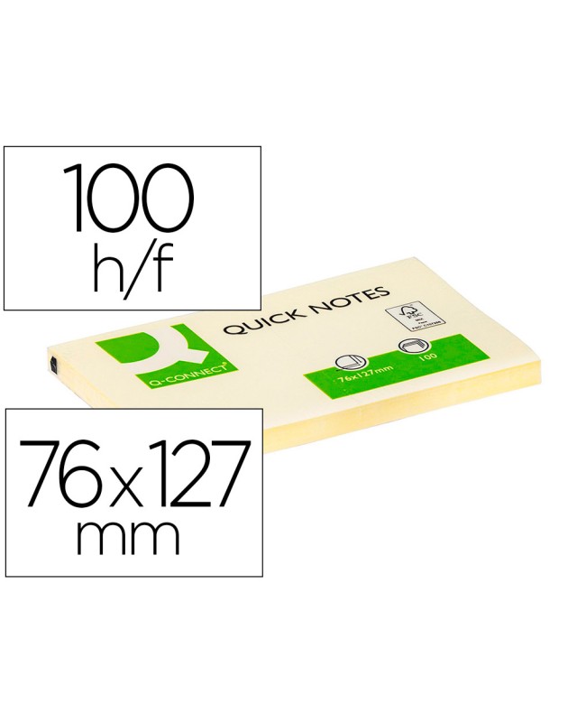 Bloc de notas adhesivas quita y pon q-connect 76x127 mm con 100 hojas