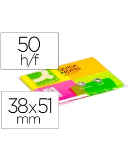 Bloc de notas adhesivas quita y pon q-connect 38x51 mm con 50 hojas fluorescentes pack de 4 unidades