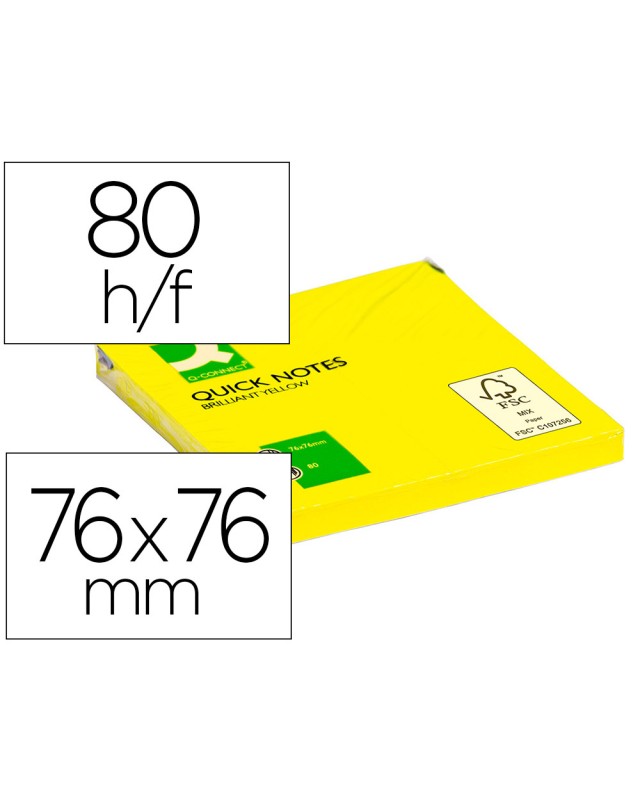 Bloc de notas adhesivas quita y pon q-connect 76x76 mm amarillo neon 80 hojas