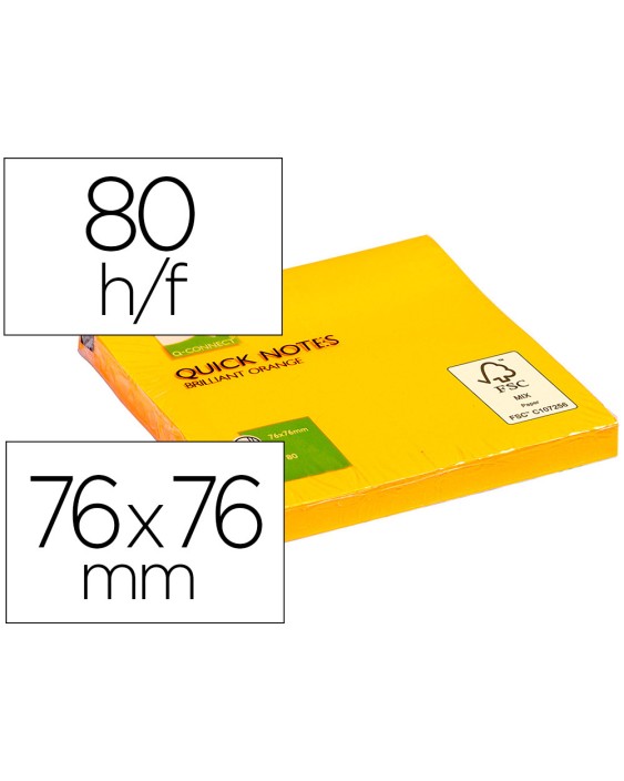 Bloc de notas adhesivas quita y pon q-connect 76x76 mm naranja neon 80 hojas