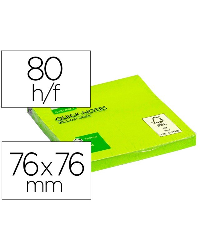 Bloc de notas adhesivas quita y pon q-connect 76x76 mm verde neon 80 hojas