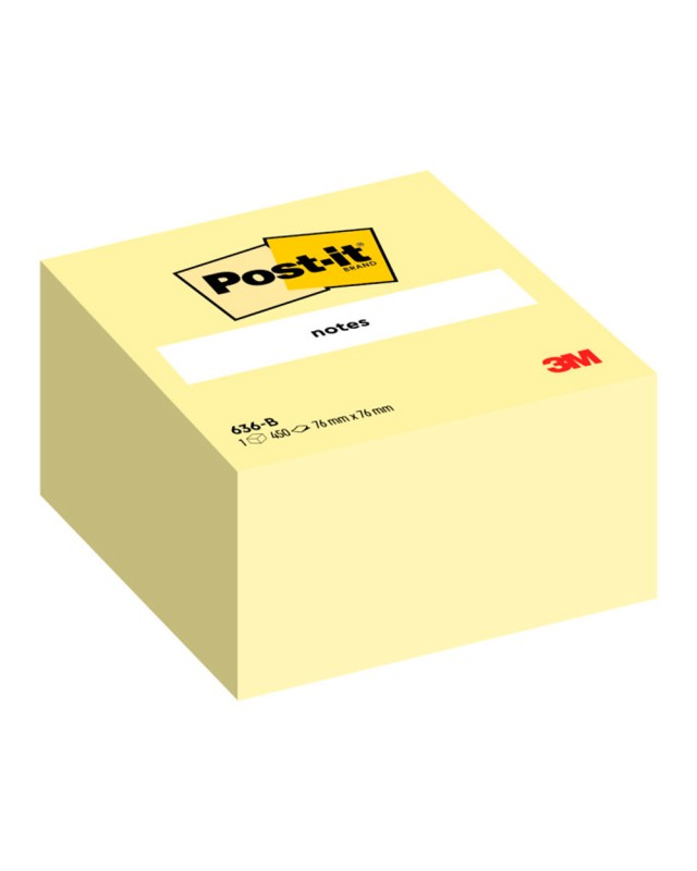 Bloc de notas adhesivas quita y pon post-it 76x76x45 mm cubo color amarillo 450 hojas