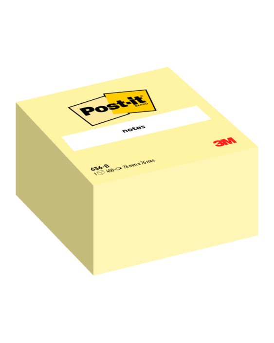 Bloc de notas adhesivas quita y pon post-it 76x76x45 mm cubo color amarillo 450 hojas