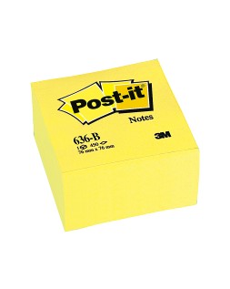 Bloc de notas adhesivas quita y pon post-it 76x76x45 mm cubo color amarillo 450 hojas