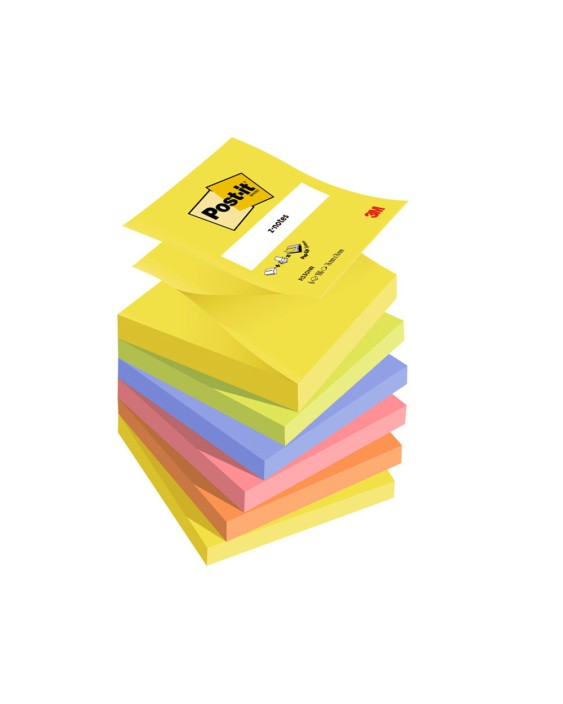 Bloc de notas adhesivas quita y pon post-it 76x76 mm z-notesultra intenso pack de 6 blocs surtido