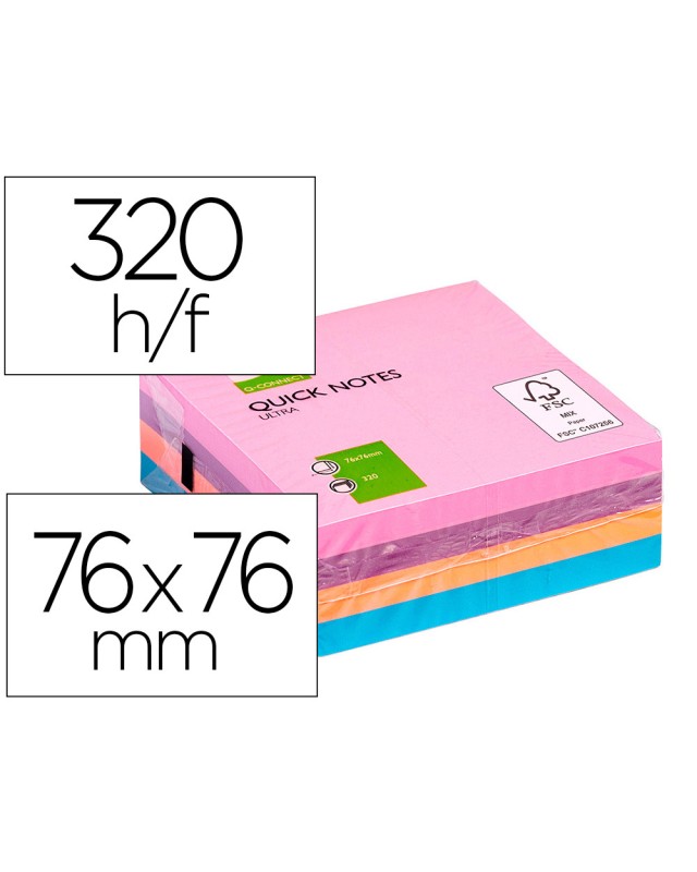 Bloc de notas adhesivas quita y pon q-connect con 320 hojas 76x76mm