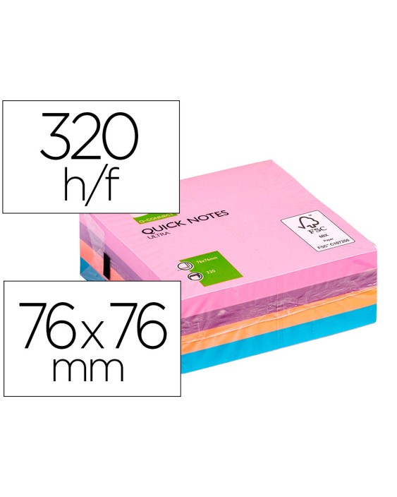 Bloc de notas adhesivas quita y pon q-connect con 320 hojas 76x76mm