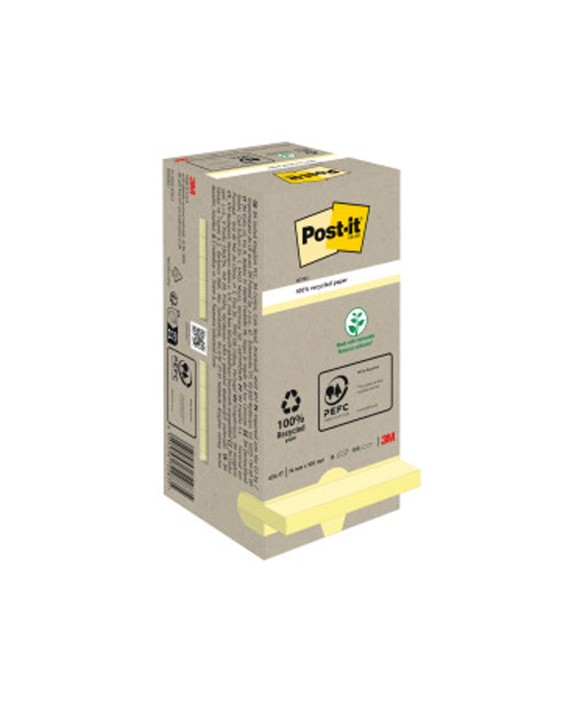 Bloc de notas adhesivas quita y pon reciclada en torre post-it 76 x 76 mm 16 blocs 654 reciclado
