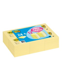 Bloc de notas adhesivas quita y pon post-it 76x76 mm pack promocional 24+12 unidades