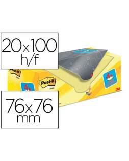 Bloc de notas adhesivas quita y pon post-it amarillo canario 76x76 mm pack promocional 16+4 gratis