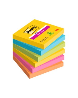 Bloc de notas adhesivas quita y pon post-it super sticky 76x76 mm con 90 hojas pack de 6 bloc colores surtidos
