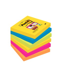 Bloc de notas adhesivas quita y pon post-it super sticky 76x76 mm con 90 hojas pack de 6 bloc colores surtidos
